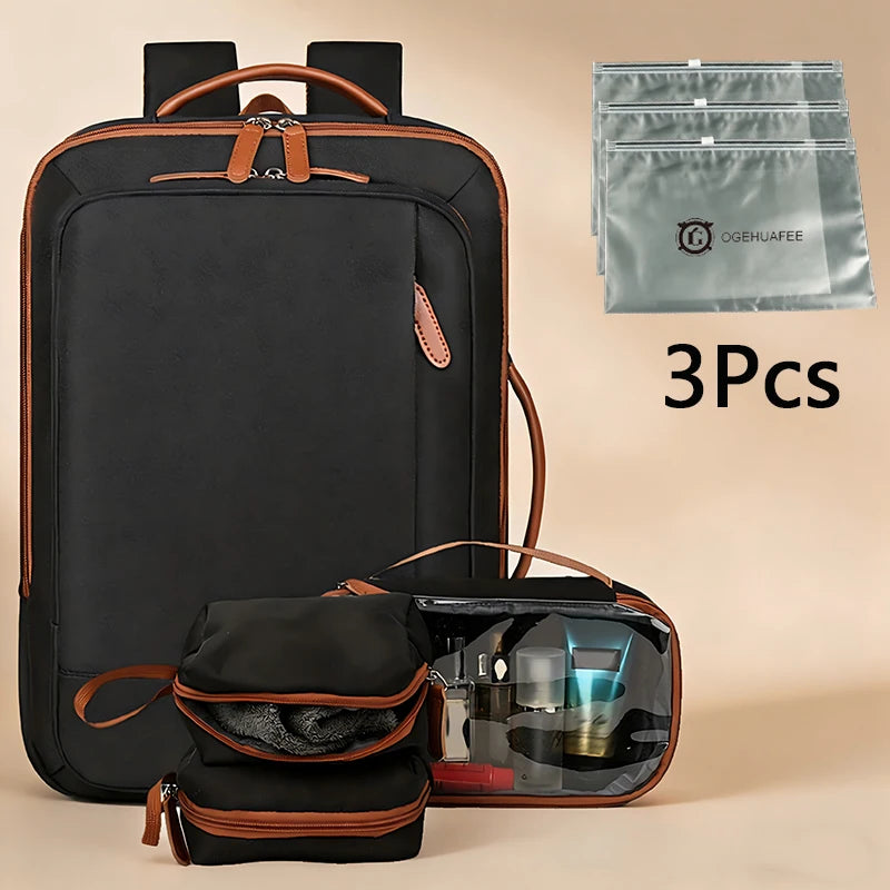 Tuzwa 36-55L Expandable Laptop Backpack with 3 Storage Bags – Large Capacity Nylon Travel & Business Backpack with Rain Cover