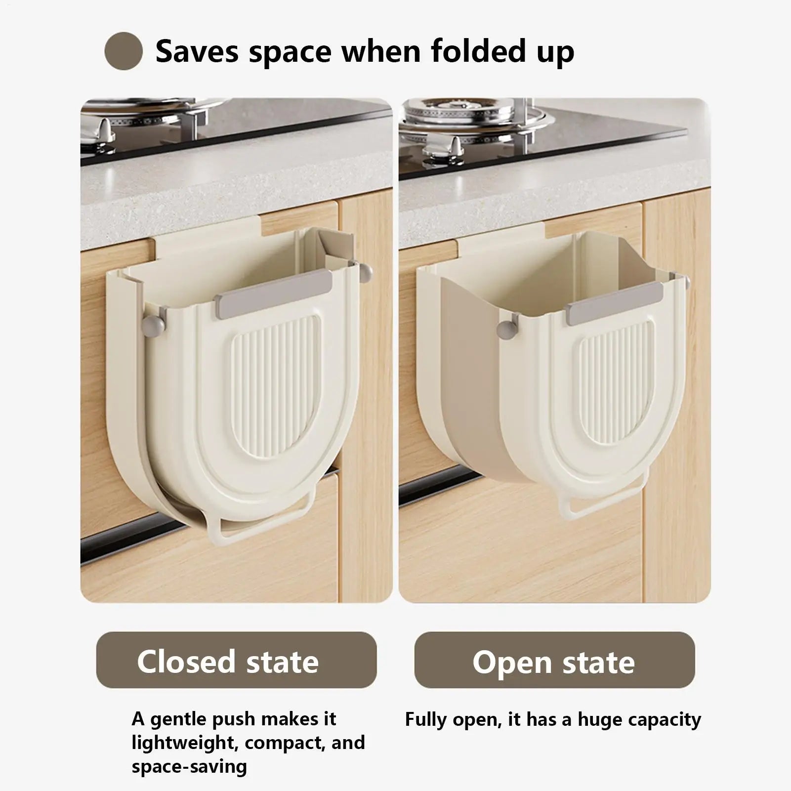Tuzwa Wall Mounted Foldable Trash Can with Lid – Space Saving Hanging Garbage Bin for Small Kitchen, Bathroom & Home