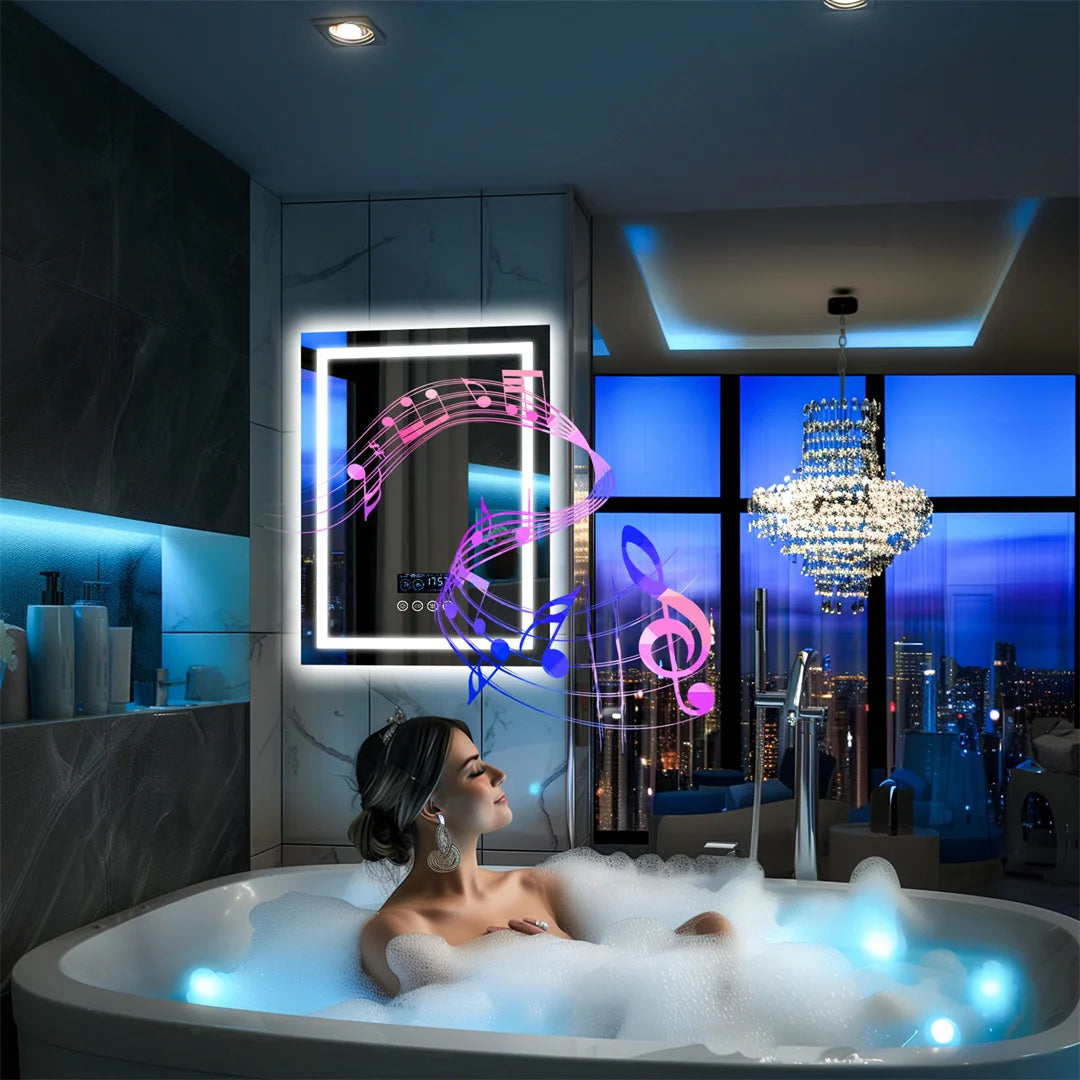 Tuzwa Bluetooth LED Bathroom Mirror 100x60cm – Anti-Fog Lighted Vanity Mirror with Modern Design
