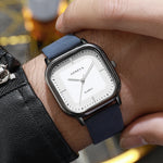 Tuzwa Men's Square Quartz Watch with Leather Strap – Minimalist 35mm Dial, Splash-Resistant Casual Watch