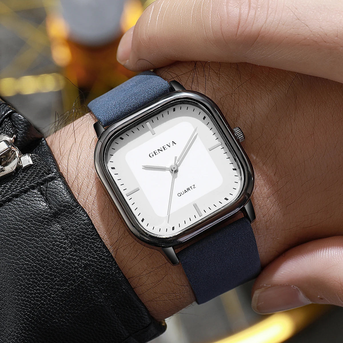 Tuzwa Men's Square Quartz Watch with Leather Strap – Minimalist 35mm Dial, Splash-Resistant Casual Watch