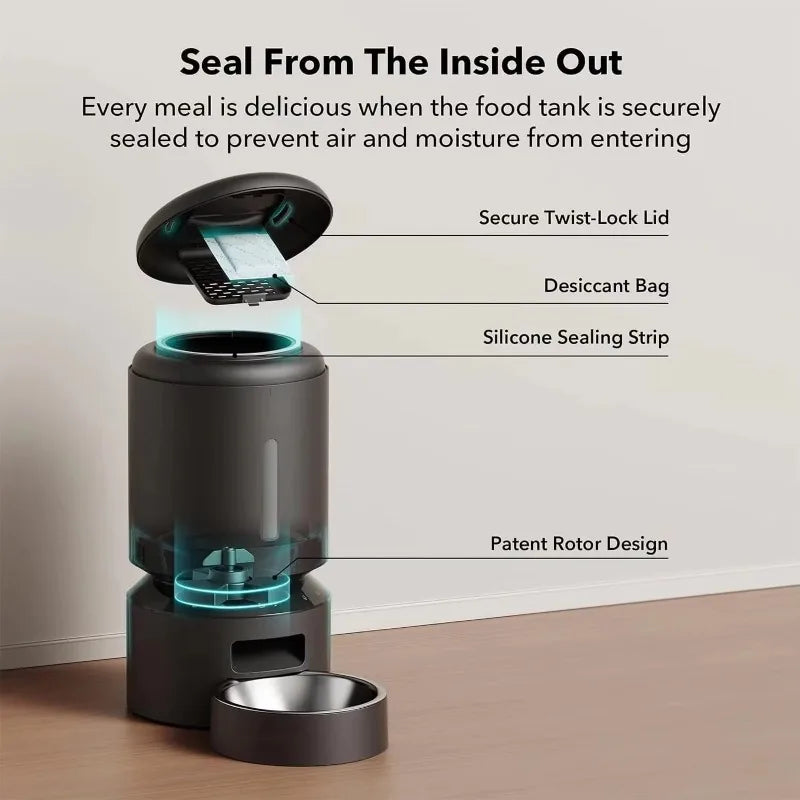 Tuzwa Smart Automatic Pet Feeder | 5GHz WiFi App-Controlled Food Dispenser with Programmable Timer | Large Capacity Auto Feeder for Cats & Dogs