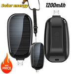 Tuzwa Solar Mini Power Bank Keychain – 1200mAh Portable Phone Charger with 5W Output, Built-In Plug & Solar Panel for Travel & Outdoor Use