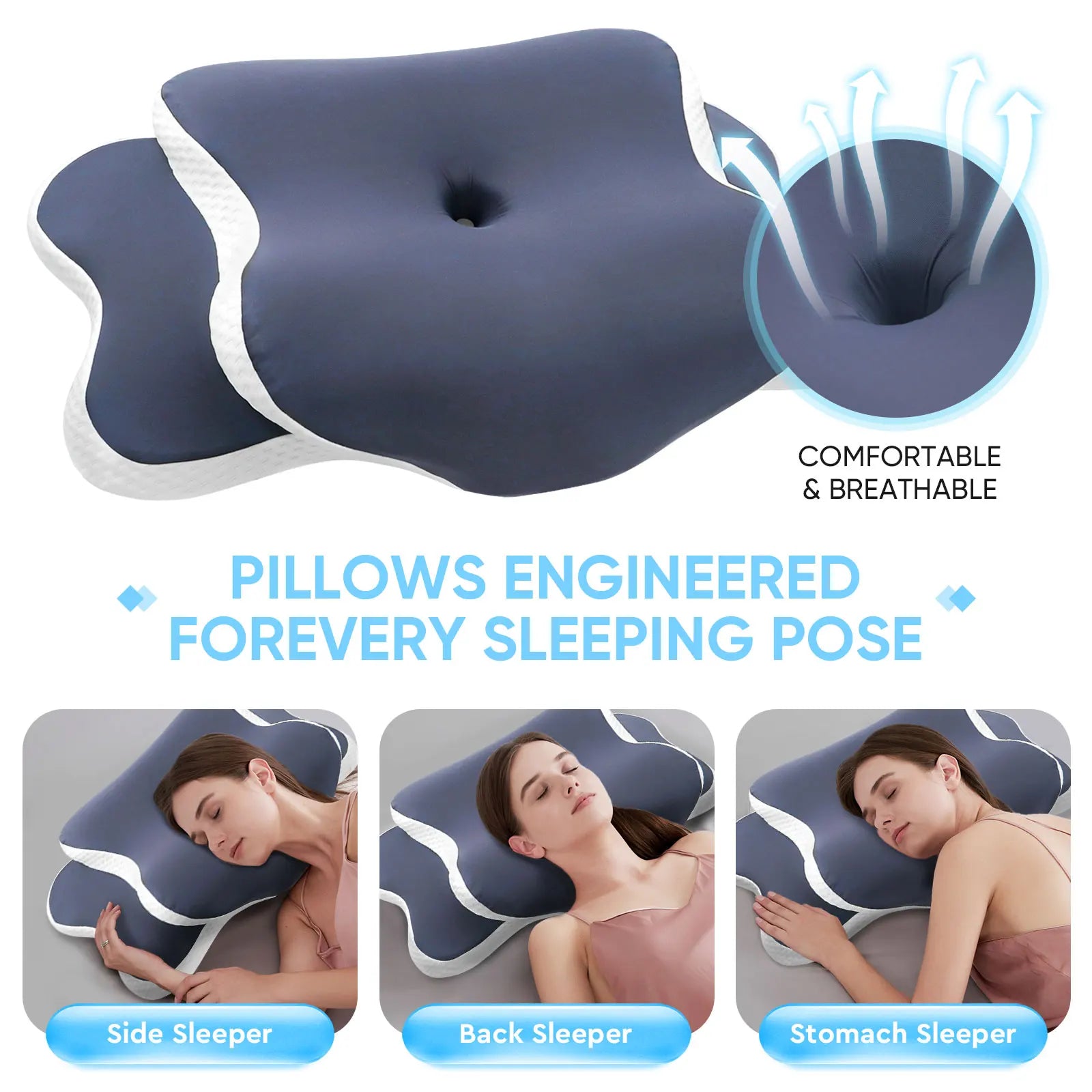 Tuzwa Cervical Memory Foam Pillow – Contoured Ergonomic Neck Support Pillow for Side & Back Sleepers