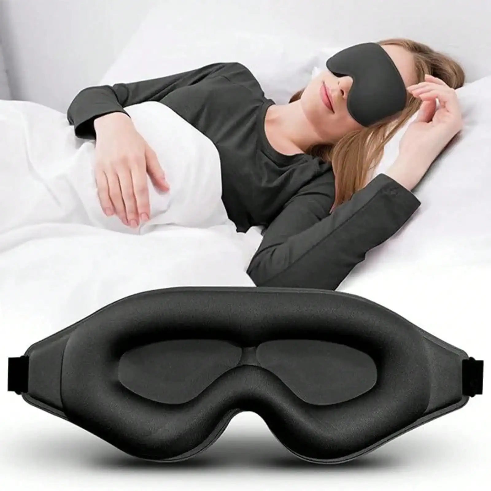 Tuzwa Cooling Sleep Eye Mask with Adjustable Strap – Pressure-Free Light Blocking Sleeping Mask, Soft Travel Eye Cover, Black