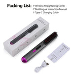 Tuzwa Cordless Hair Straightener Brush – Rechargeable Ceramic Heated Styling Brush, 4 Heat Settings, 140°C–200°C