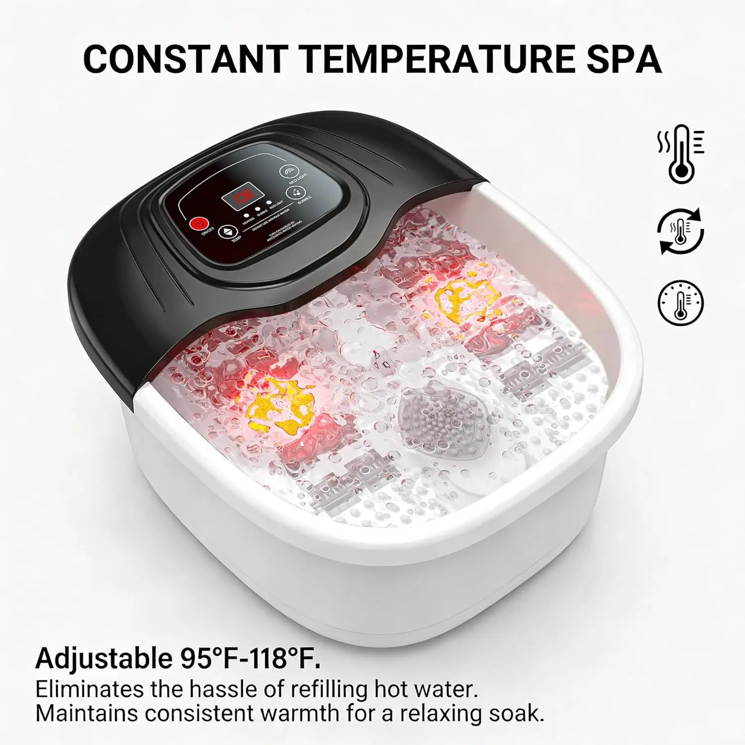 Tuzwa Heated Foot Spa Bath Massager with Heat, Bubbles & Vibration – Epsom Salt Compatible Foot Soaking Tub for Home Relaxation