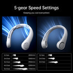 Tuzwa Rechargeable Portable Neck Fan | Hands-Free Personal Cooling Fan with 5000mAh Battery, 5 Speed Modes & USB-C Fast Charging