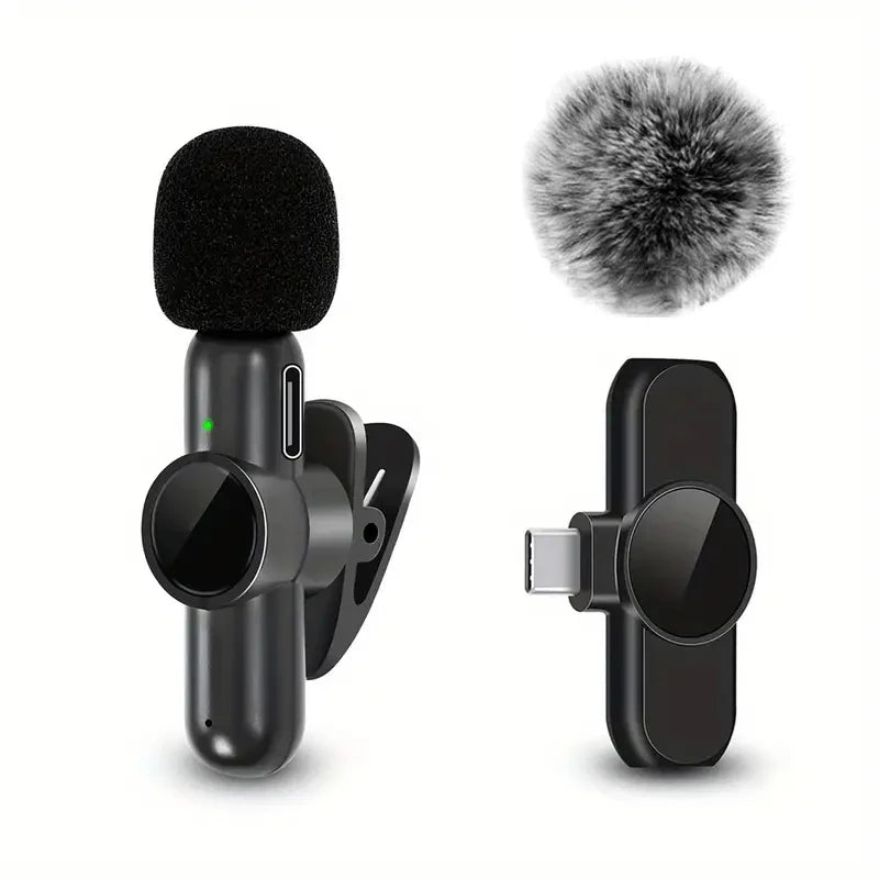 Tuzwa Wireless Lavalier Microphone – Mini Omnidirectional Clip-On Lapel Mic with Windproof Cover & Built-In Battery for iPhone, Android & Video Recording