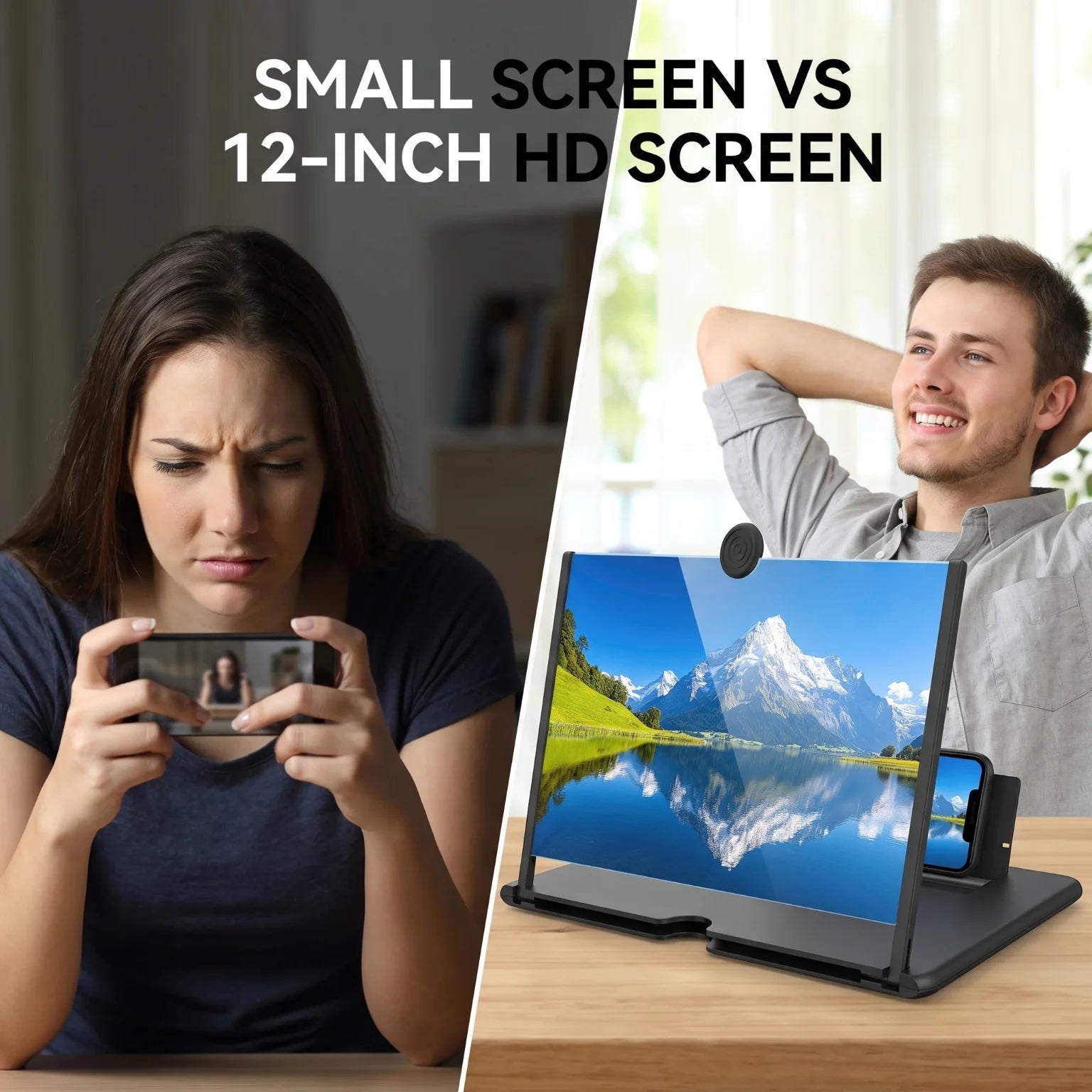 Tuzwa 12-Inch Phone Screen Magnifier – Anti-Blue Light Smartphone Screen Amplifier with Portable Stand for Videos & Movies