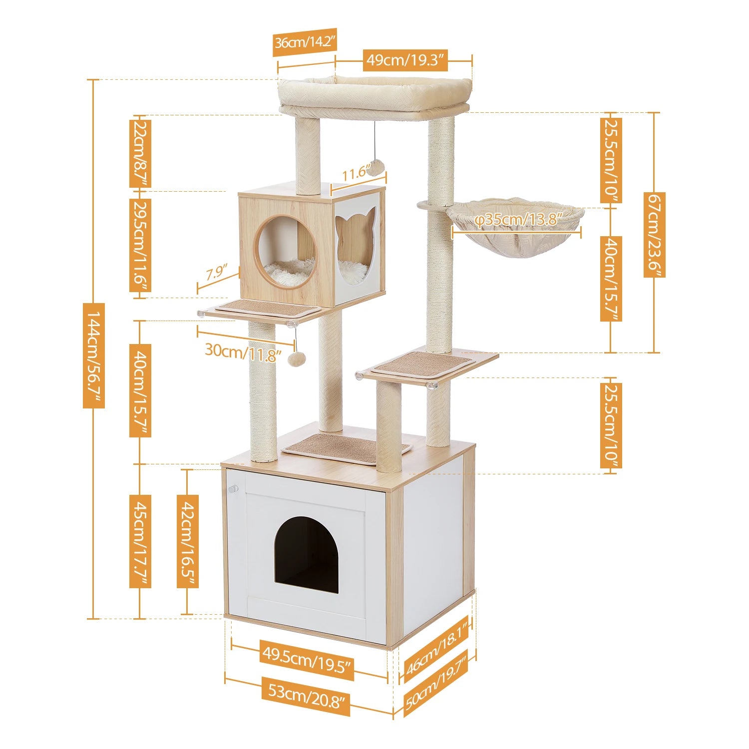 Tuzwa 5-Tier Cat Tree Tower | Multi-Level Wood Cat Condo with Scratching Posts & Cozy Resting Areas for Indoor Cats