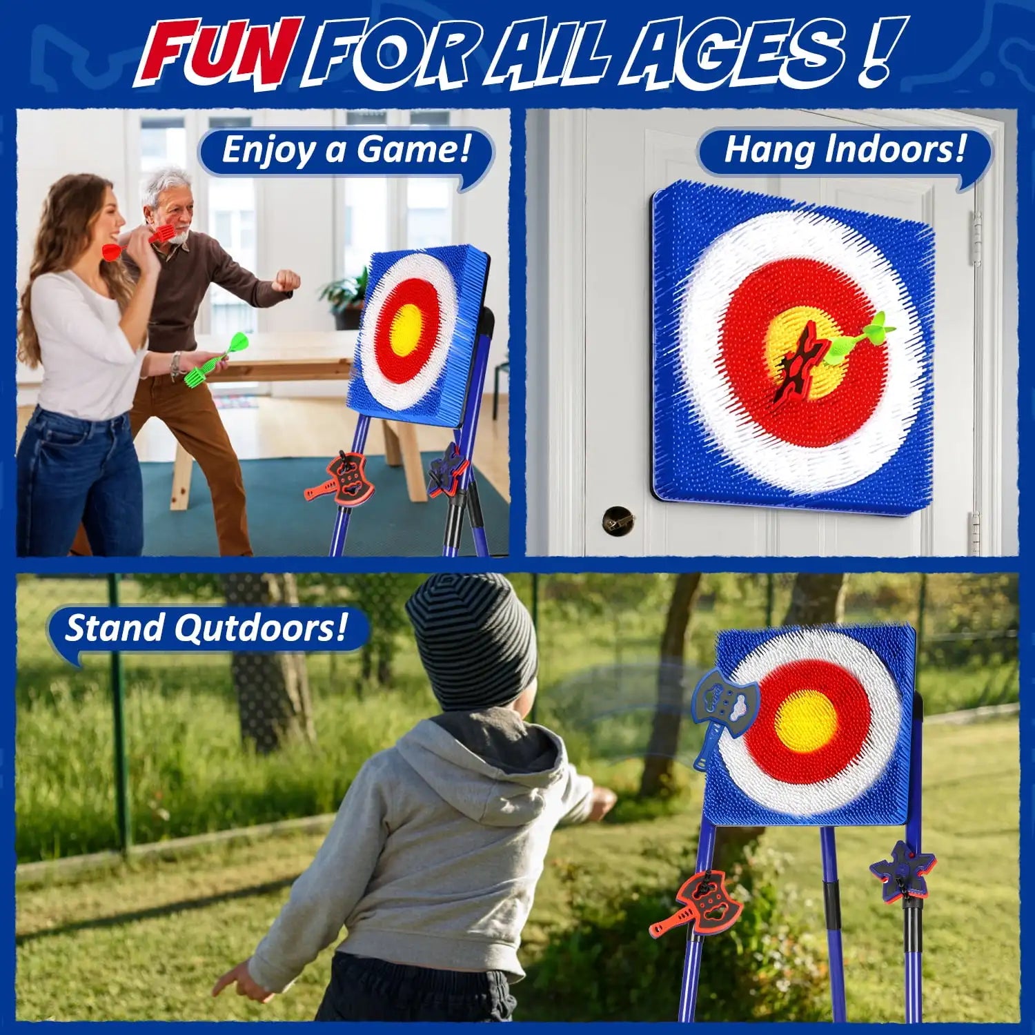 Tuzwa Axe Throwing Target Game Set – Bristle Board with Plastic Throwing Axes for Indoor Outdoor Backyard & Yard Games, Ages 14+