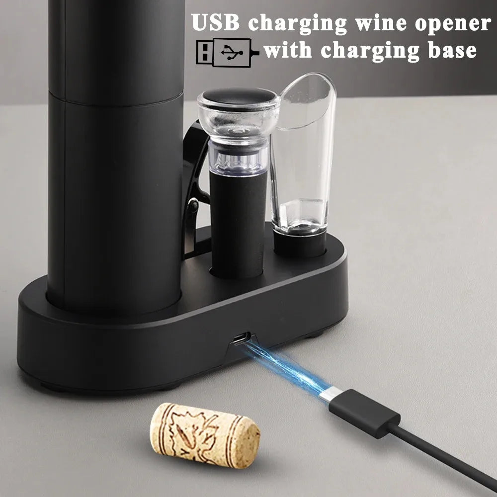 Tuzwa Rechargeable Electric Wine Opener – USB Automatic Wine Bottle Corkscrew with Charging Base for Easy Cork Removal