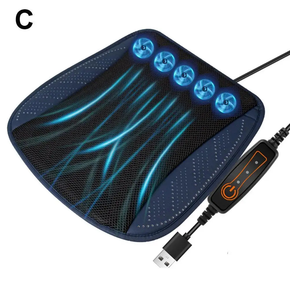 Tuzwa Car Cooling Seat Cushion with 5 Adjustable Fans – USB-Powered Ventilated Car Seat Pad for Summer Driving Comfort