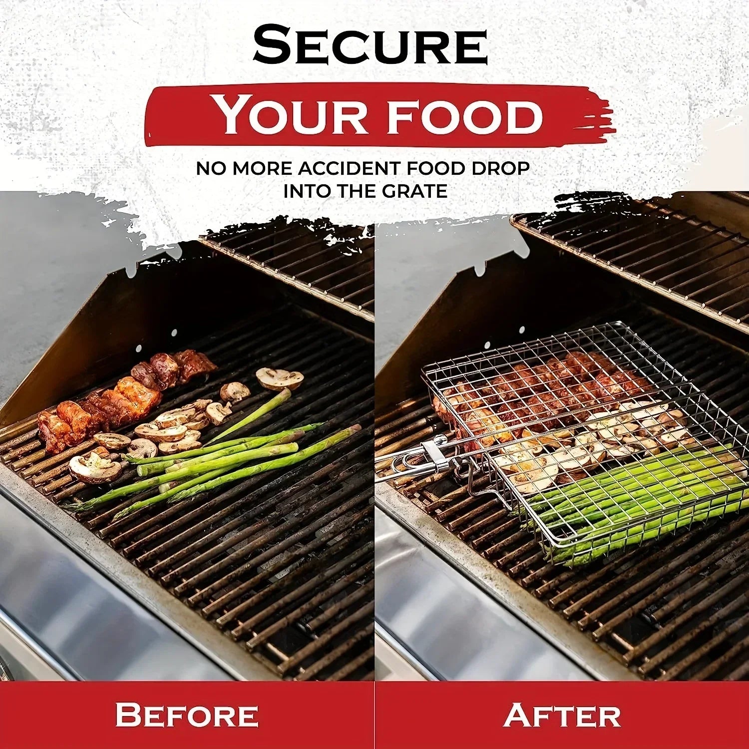 Tuzwa BBQ Grill Basket – Foldable Non-Stick Grilling Basket with Handle for Meat, Fish & Vegetables