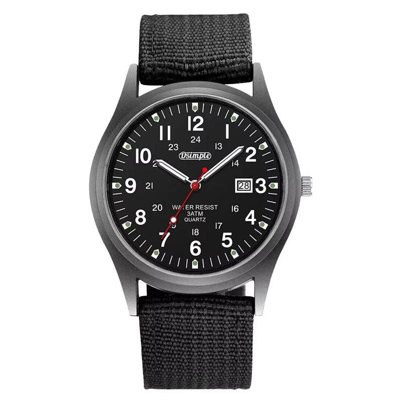 Tuzwa Men's Luminous Military Watch – Quartz Movement, Easy-Read Arabic Numerals, Nylon Strap, Slim 8mm Round Case