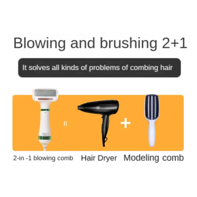 Tuzwa 2-in-1 Pet Hair Dryer & Grooming Brush – Low Noise Dog Dryer with Comb, 4 Heat Settings & Hot/Cold Air