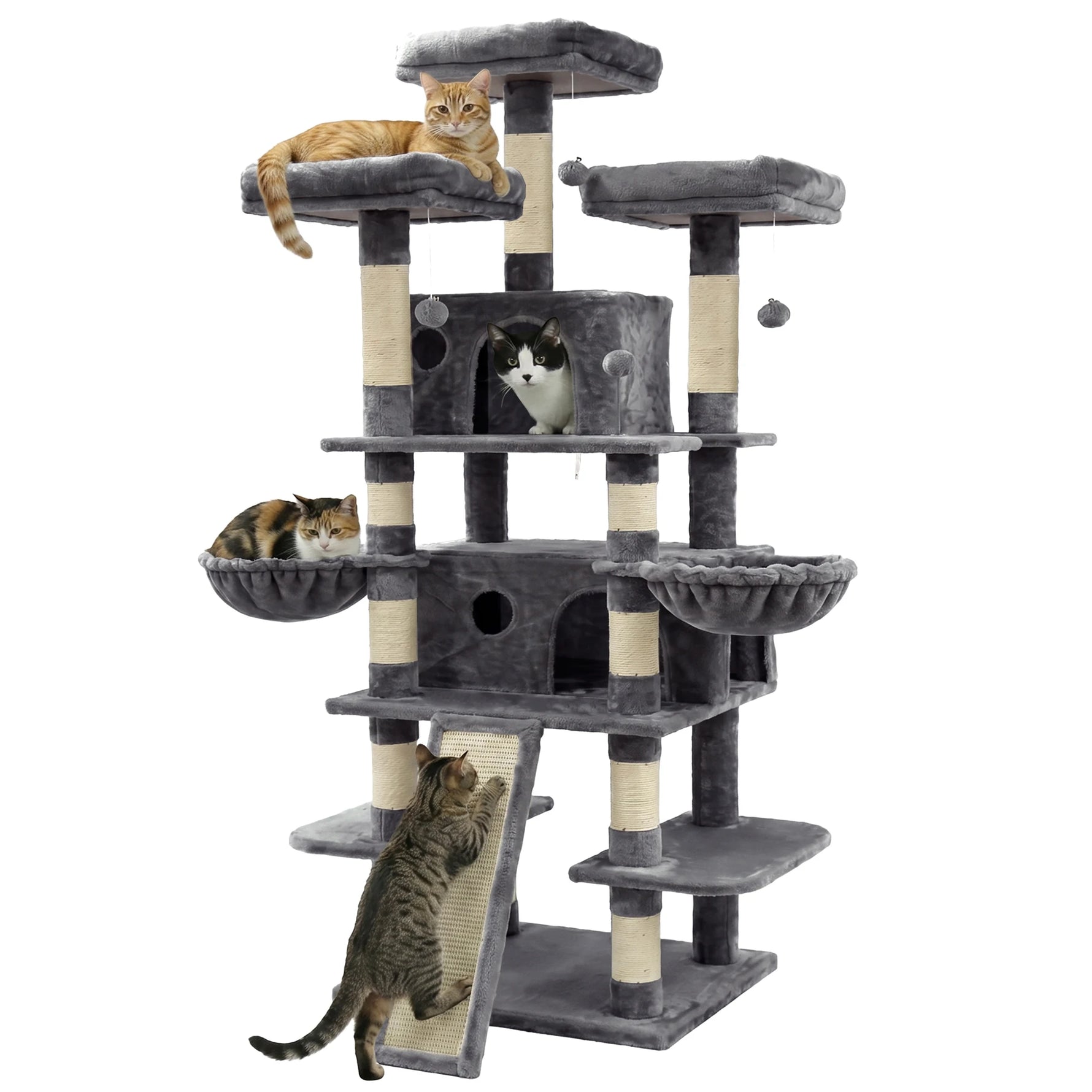 Tuzwa Large 4-Tier Cat Tree Tower | Multi-Level Cat Condo with 2 Houses, 3 Perches & Climbing Platforms for Indoor Cats