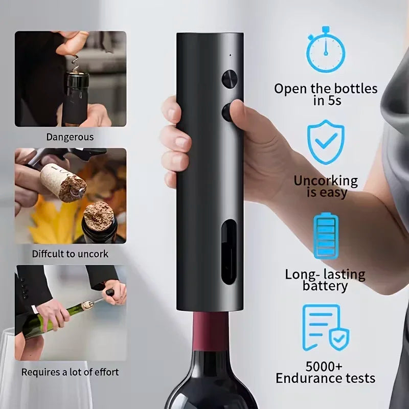 Tuzwa Rechargeable Electric Wine Opener Set – USB-C Automatic Corkscrew with Foil Cutter, Wine Pourer & Vacuum Stopper