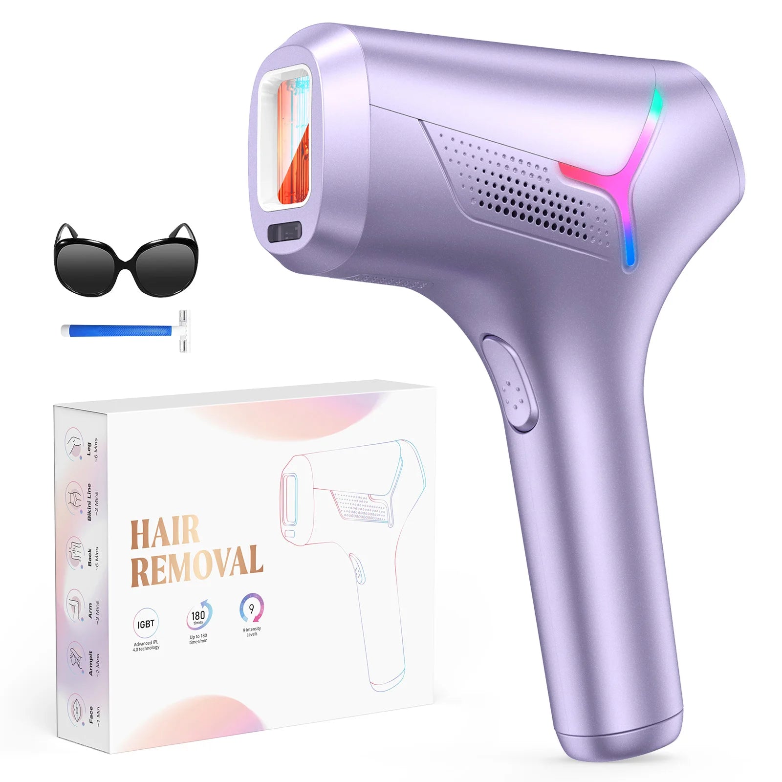 Tuzwa IPL Hair Removal Device with 990,000 Flashes – At-Home Face & Body Hair Remover with Single Lamp Head & Trimmer Attachment