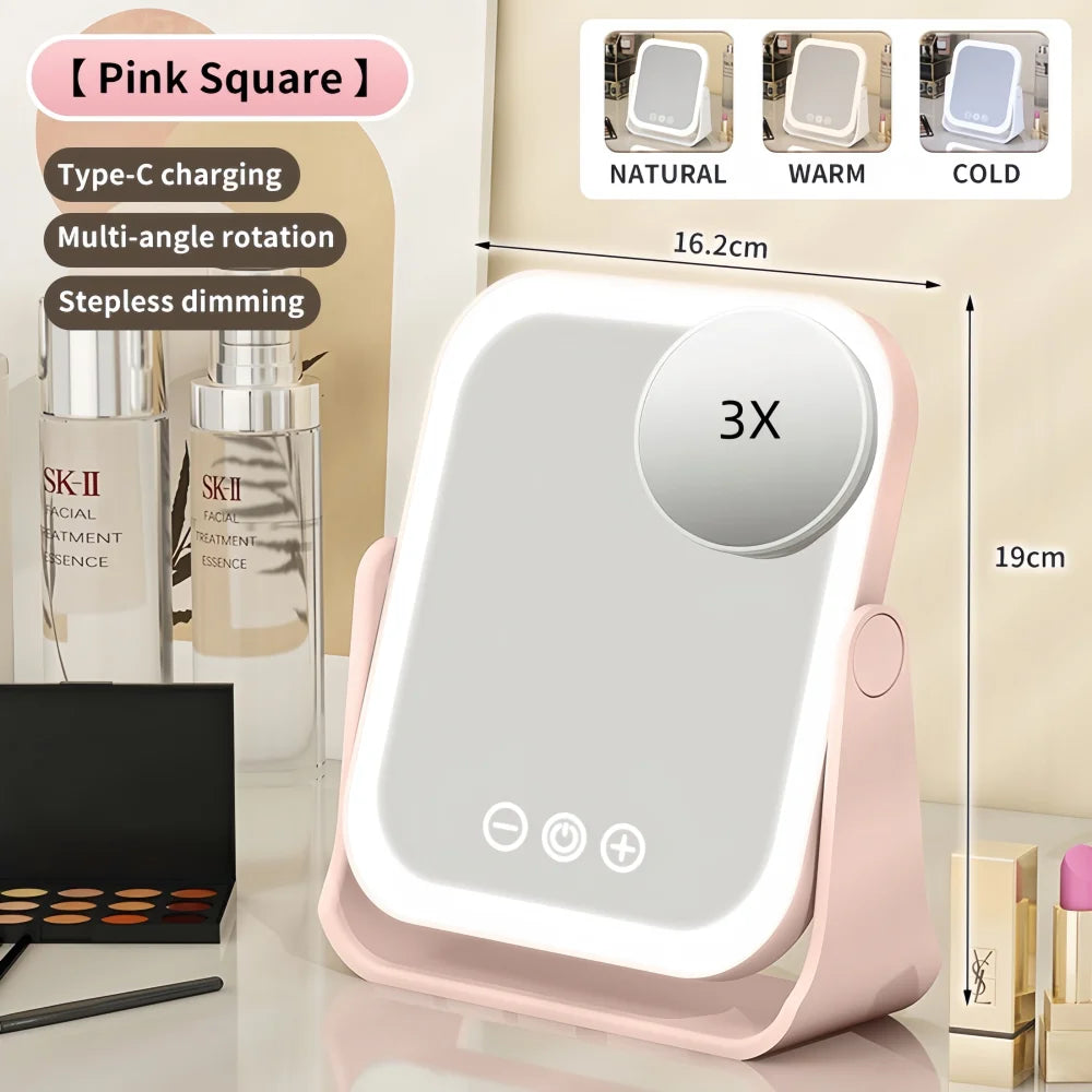 Tuzwa LED Makeup Mirror with Touch Dimming & 3X Magnification – Portable Lighted Vanity Mirror for Makeup & Grooming