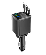 Tuzwa 5-in-1 Retractable Car Charger – USB-C Fast Charging Multi-Device Vehicle Adapter with Built-In Retractable Cable, Compact Design