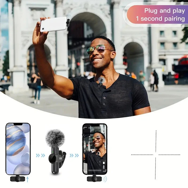Tuzwa Wireless Lavalier Microphone – Mini Omnidirectional Clip-On Lapel Mic with Windproof Cover & Built-In Battery for iPhone, Android & Video Recording