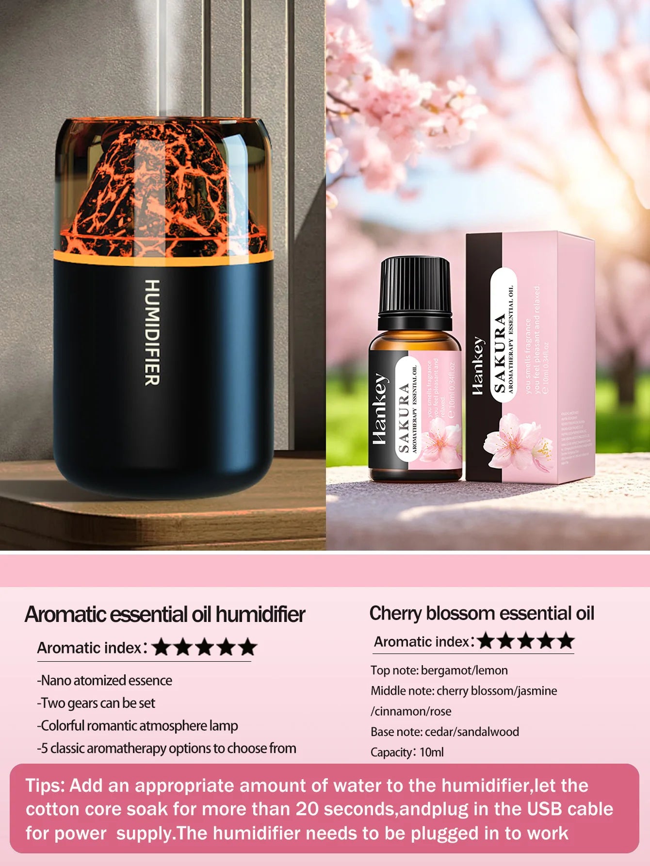 Tuzwa Volcano Aroma Diffuser & Ultrasonic Humidifier with Color Changing Light – USB Compact Essential Oil Diffuser for Home & Travel