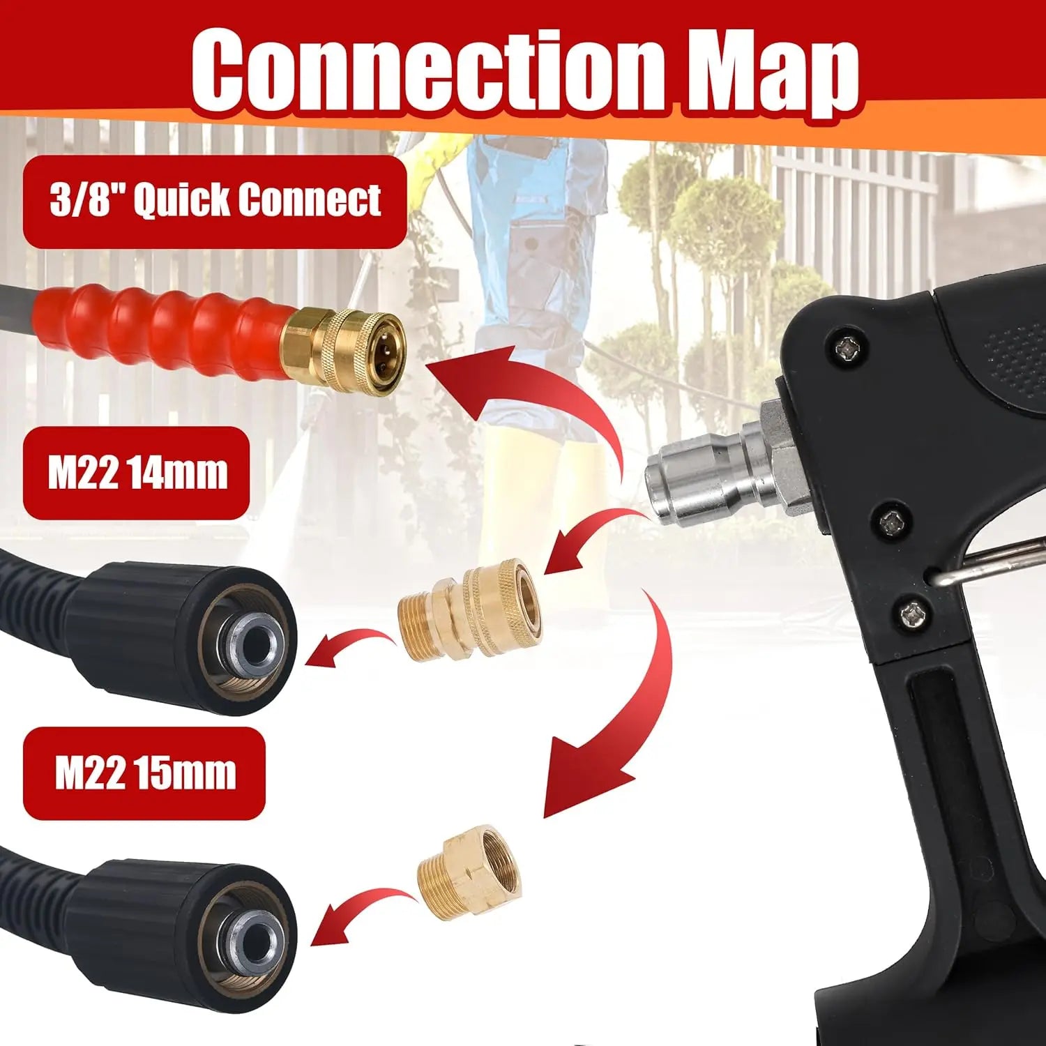 Tuzwa Telescoping Pressure Washer Extension Wand – Gutter Cleaning Pole with 3 Curved Wands & 7 Nozzle Tips, Metal High-Reach Attachment