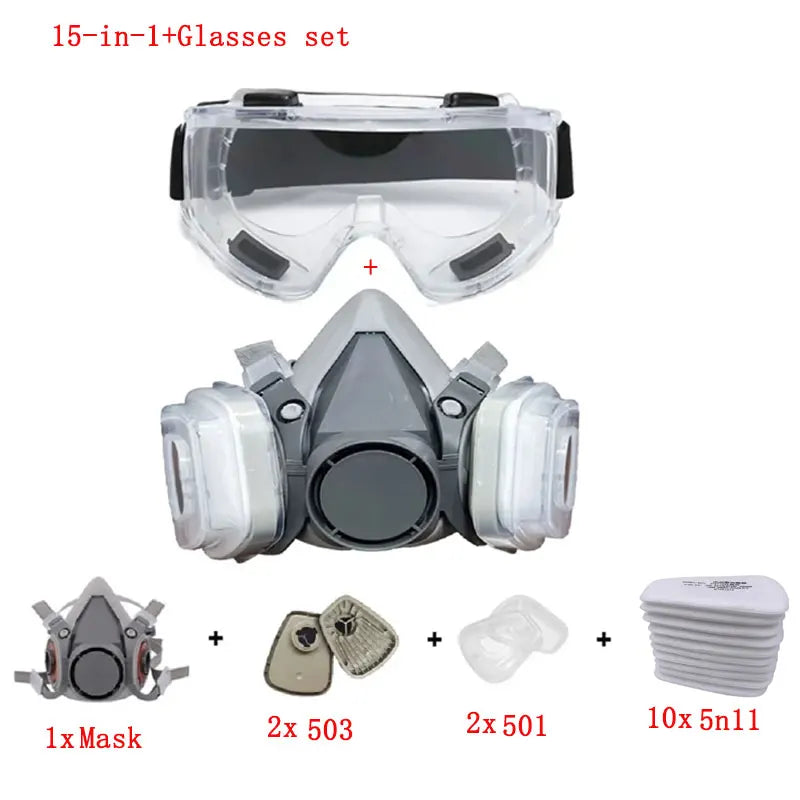 Tuzwa Half Face Respirator Mask with 5N11 Particle Filters & Safety Goggles – Reusable Dust Mask for Painting, Sanding & Industrial Work