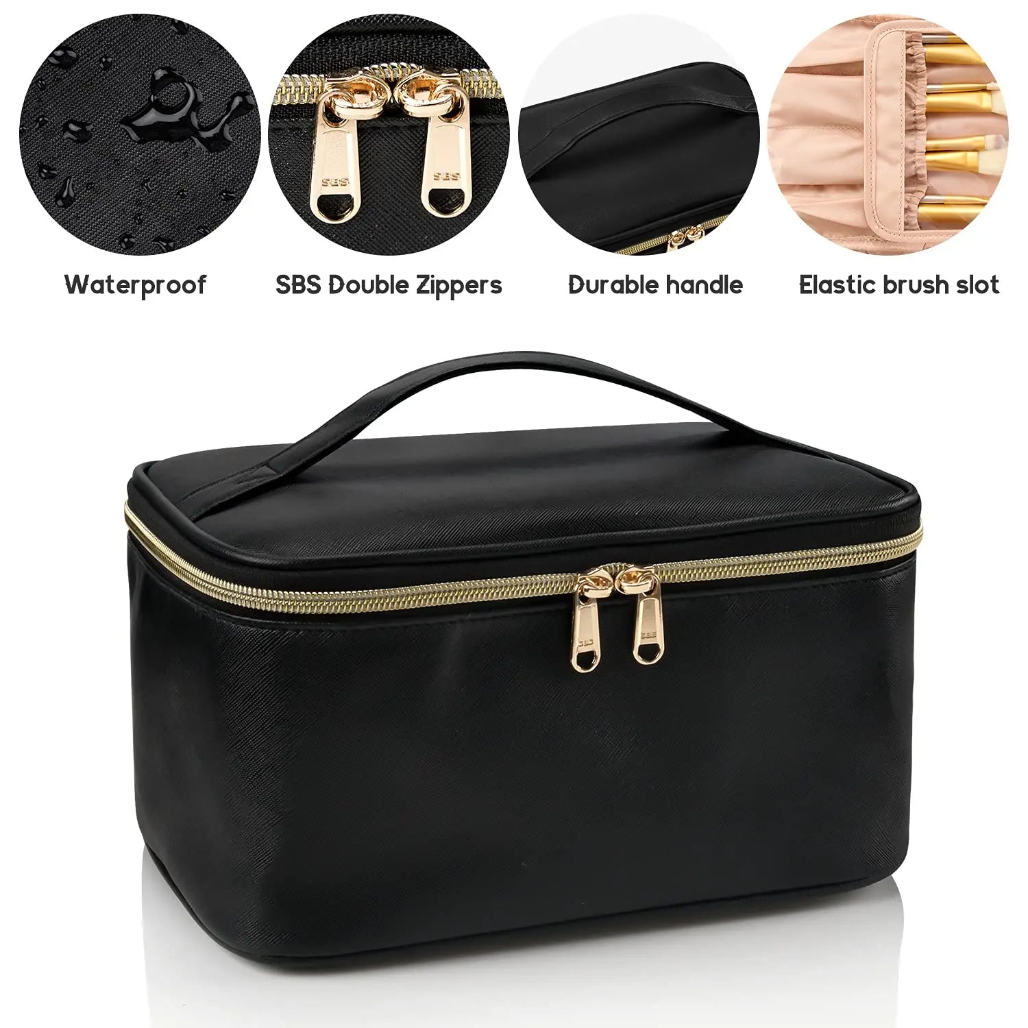 Tuzwa Large Capacity Travel Makeup Bag – PU Leather Cosmetic Organizer with Multiple Compartments for Makeup, Toiletries & Beauty Essentials