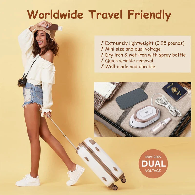 Tuzwa Mini Travel Iron – Compact Portable Clothes Iron with Foldable Handle, Fast Heating & Dry/Wet Ironing