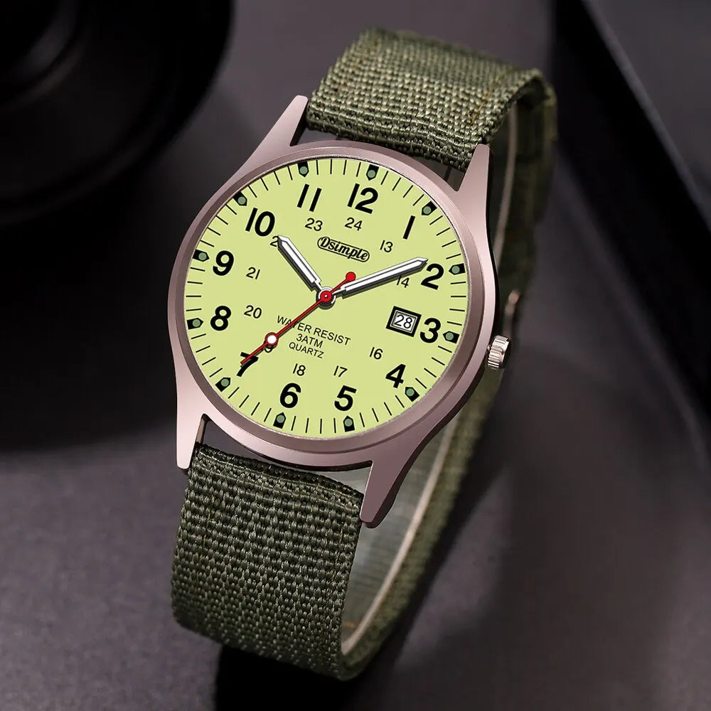 Tuzwa Men's Luminous Military Watch – Quartz Movement, Easy-Read Arabic Numerals, Nylon Strap, Slim 8mm Round Case