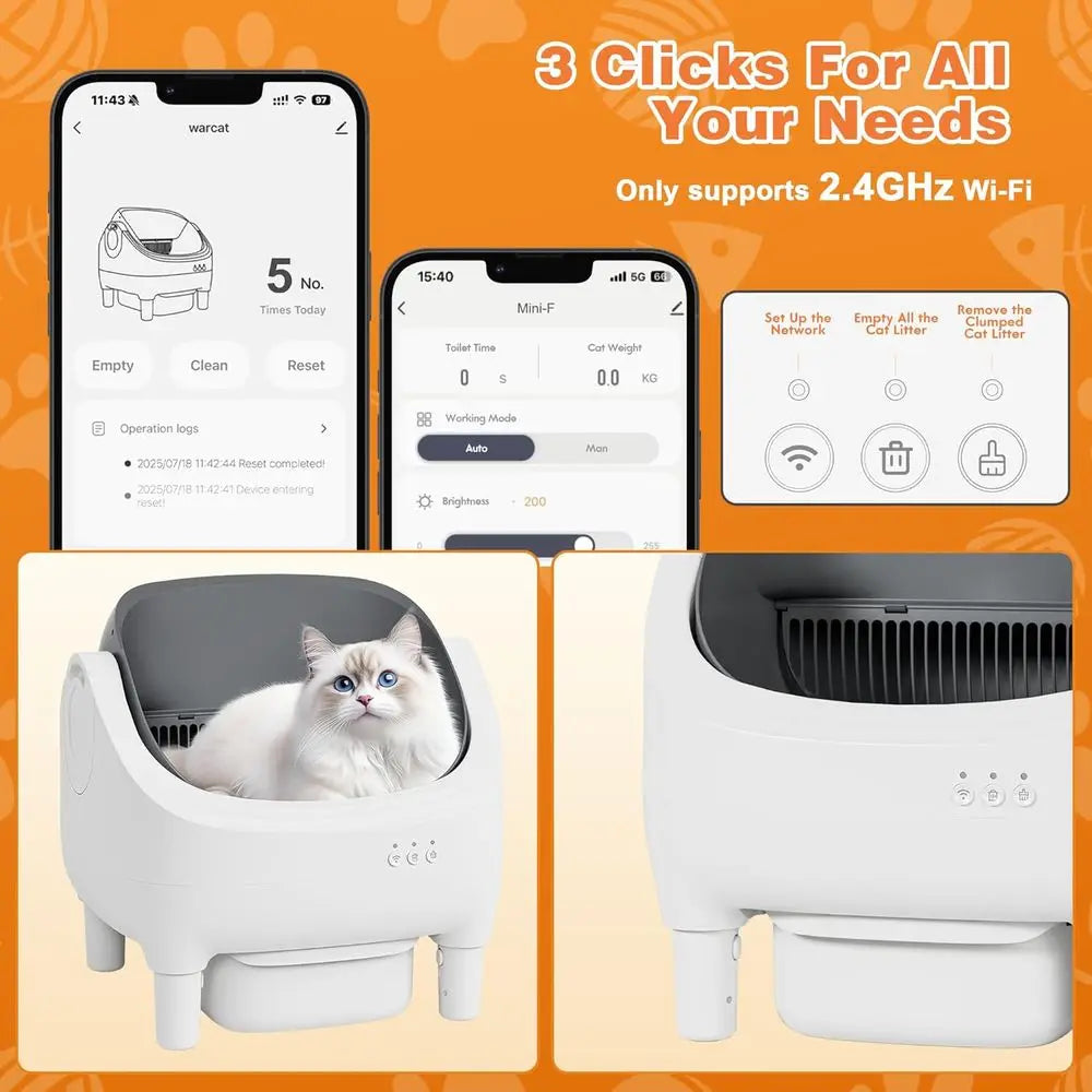 Tuzwa Automatic Self-Cleaning Cat Litter Box | Smart App-Controlled Litter Box with Odor Control | Quiet Large-Capacity Litter System for Multi-Cat Homes