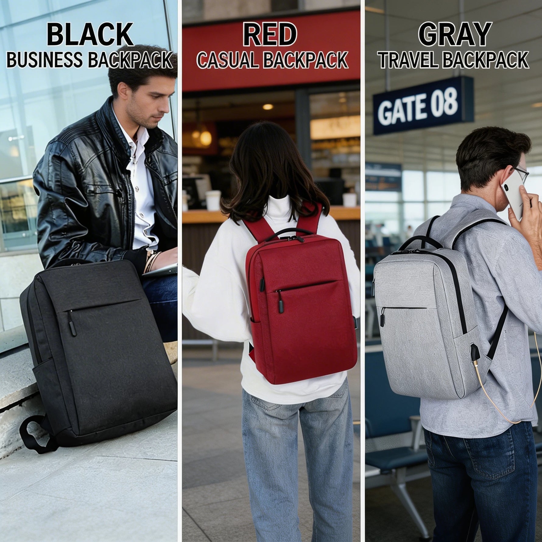 Tuzwa 15.6-Inch Laptop Backpack with USB Charging Port – Lightweight Computer Backpack with Padded Laptop Compartment for Work & Travel