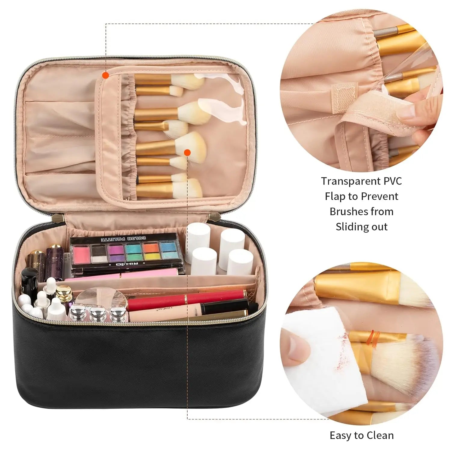 Tuzwa Large Capacity Travel Makeup Bag – PU Leather Cosmetic Organizer with Multiple Compartments for Makeup, Toiletries & Beauty Essentials