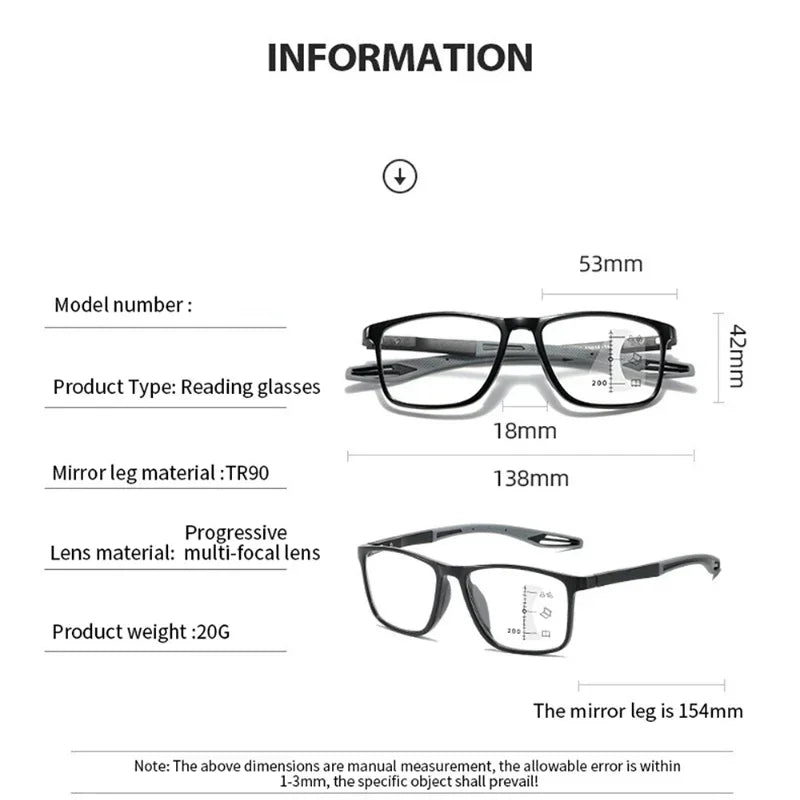 Tuzwa Multifocal Blue Light Reading Glasses for Men & Women – Lightweight Square Computer Readers for Reading & Screen Use