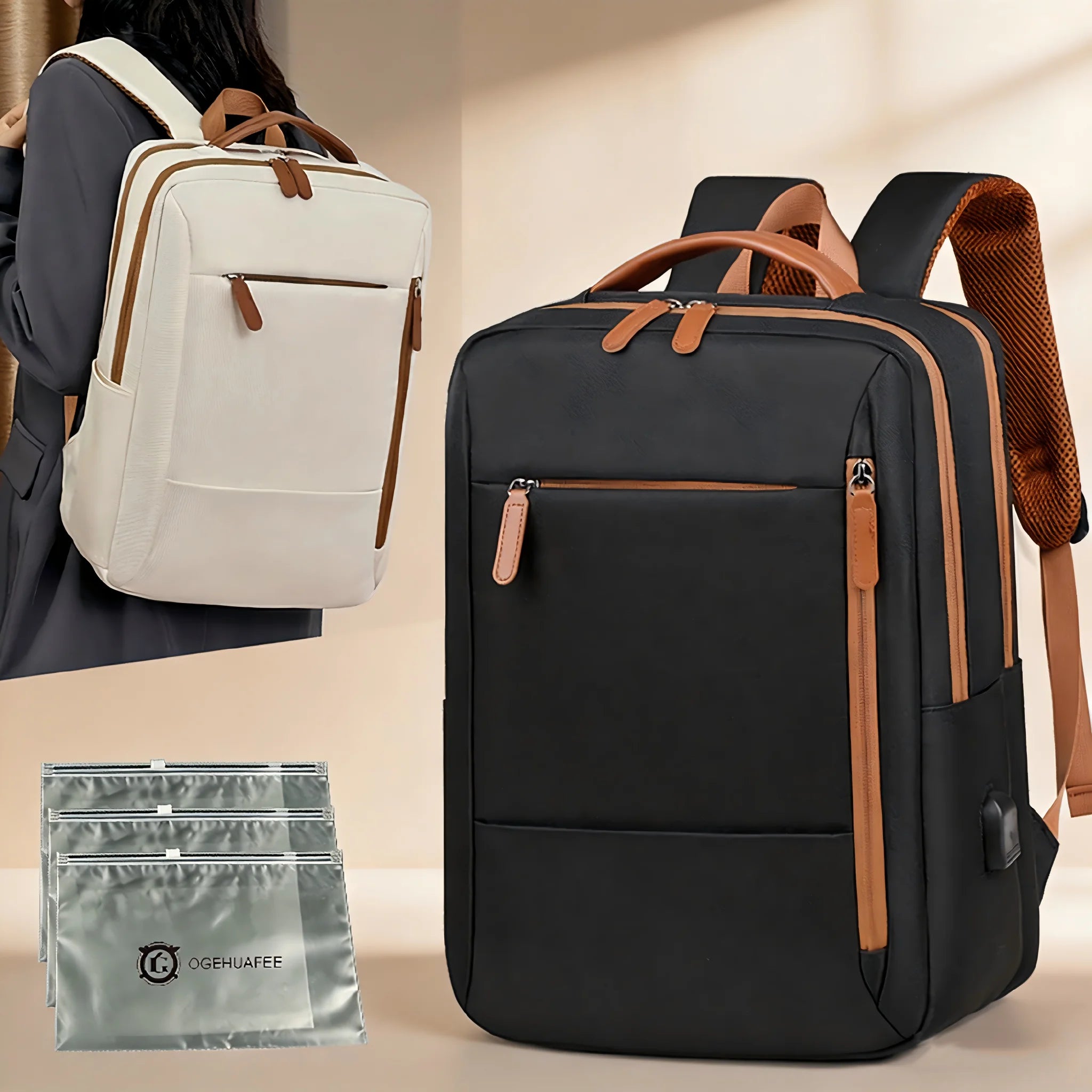 Tuzwa Lightweight Commuter Backpack – 20-35L Multi-Compartment Nylon Business Travel Backpack with Adjustable Straps for Work & Everyday Use