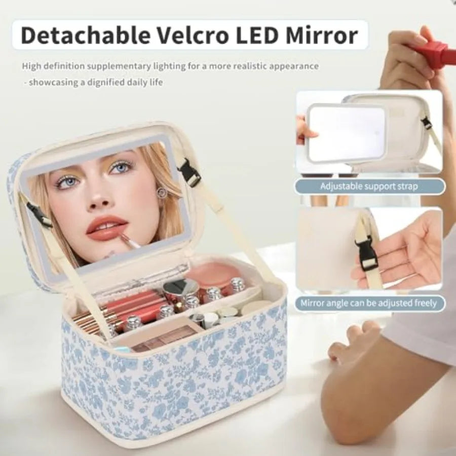 Tuzwa Travel Makeup Bag with LED Lighted Mirror – Portable Cosmetic Organizer Case for Makeup, Beauty & Travel Essentials