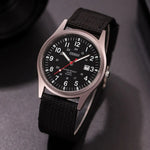 Tuzwa Men's Luminous Military Watch – Quartz Movement, Easy-Read Arabic Numerals, Nylon Strap, Slim 8mm Round Case
