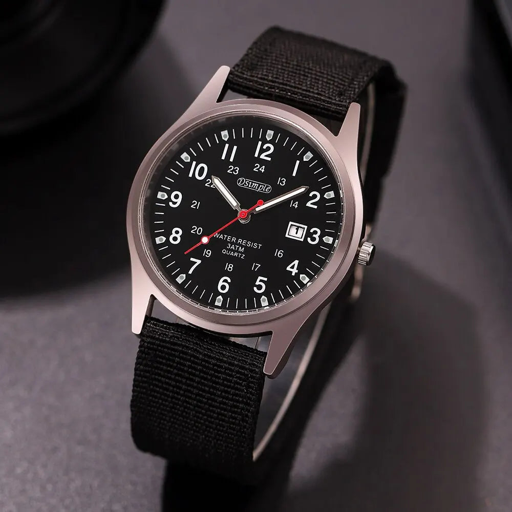 Tuzwa Men's Luminous Military Watch – Quartz Movement, Easy-Read Arabic Numerals, Nylon Strap, Slim 8mm Round Case