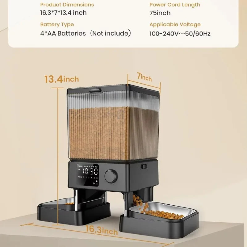 Tuzwa Smart Automatic Pet Feeder – 5L Cat & Dog Food Dispenser with Dual Bowls, 110-240V Power & Large Capacity