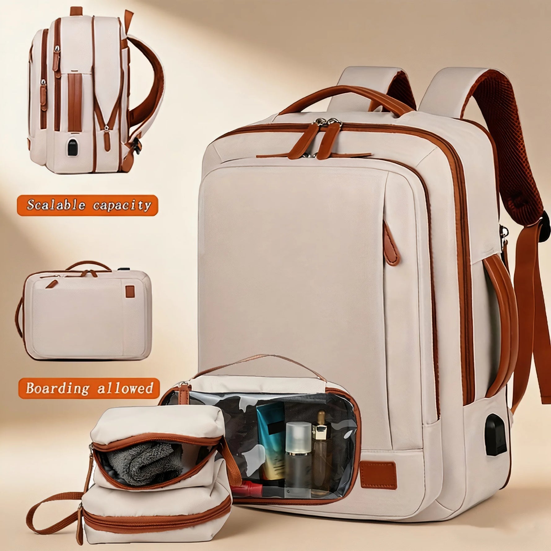 Tuzwa 36-55L Expandable Laptop Backpack with 3 Storage Bags – Large Capacity Nylon Travel & Business Backpack with Rain Cover