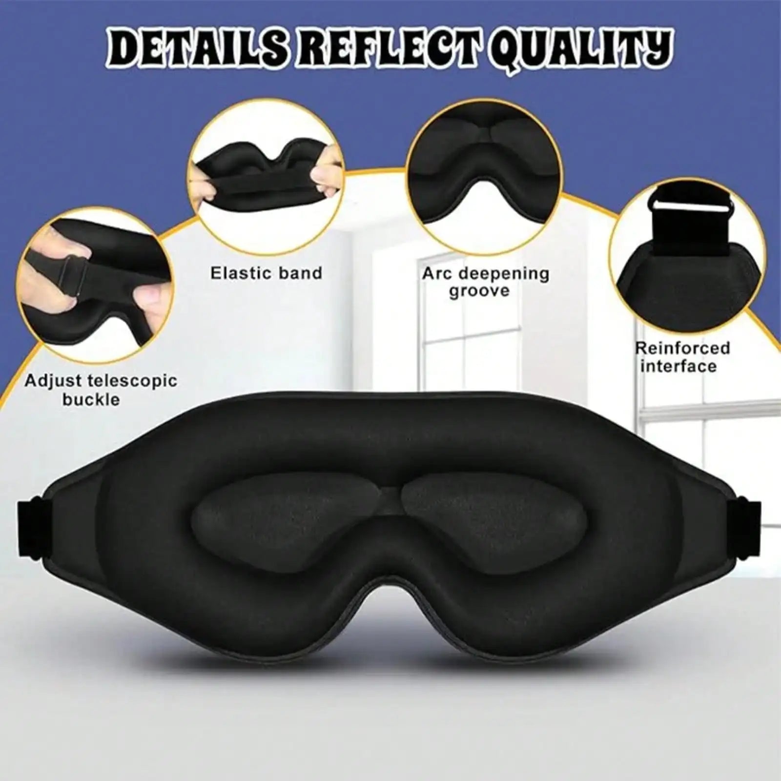 Tuzwa Cooling Sleep Eye Mask with Adjustable Strap – Pressure-Free Light Blocking Sleeping Mask, Soft Travel Eye Cover, Black