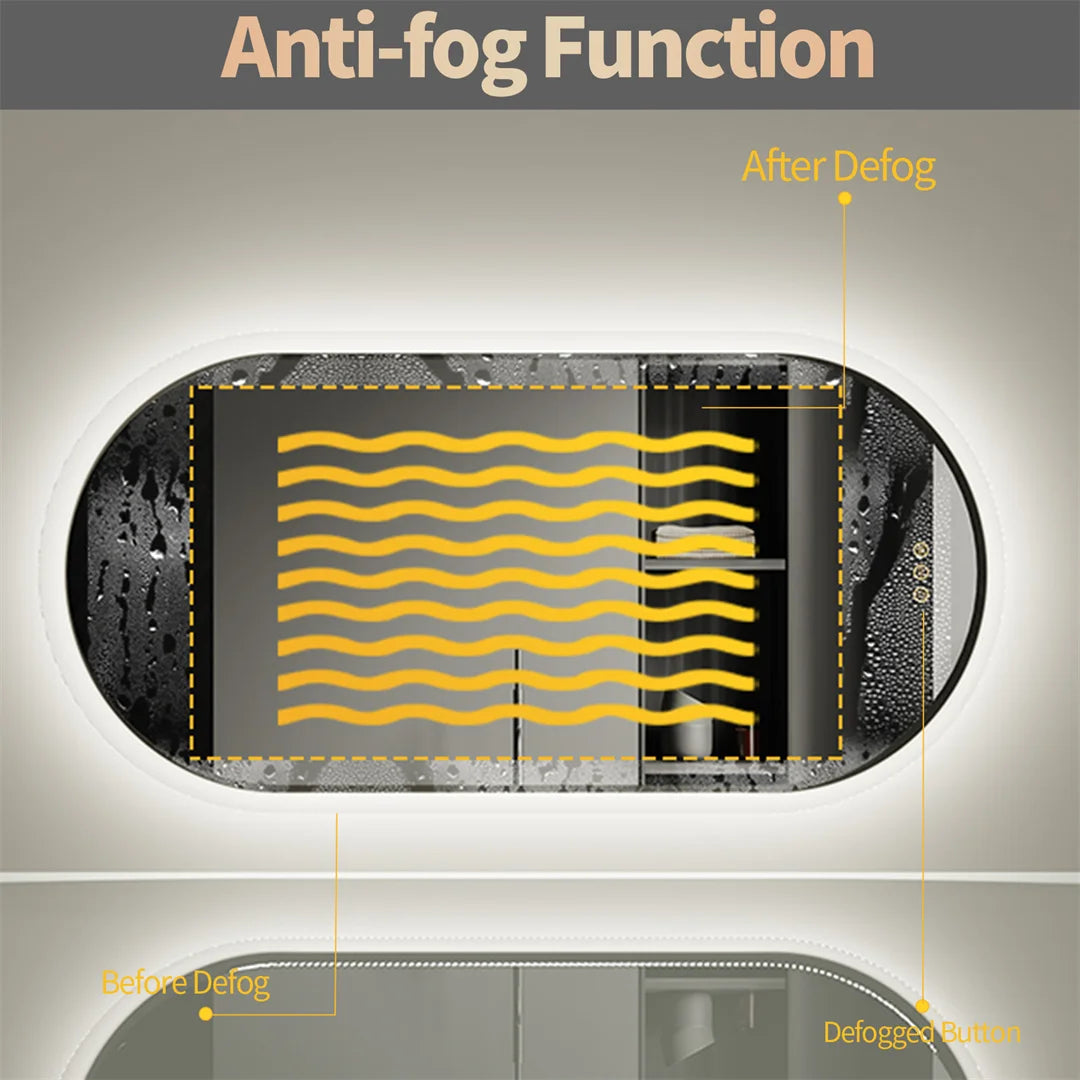 Tuzwa 36x24 LED Backlit Bathroom Mirror with Touch Sensor Dimming – Modern Fog-Free Vanity Mirror with Built-In Lights