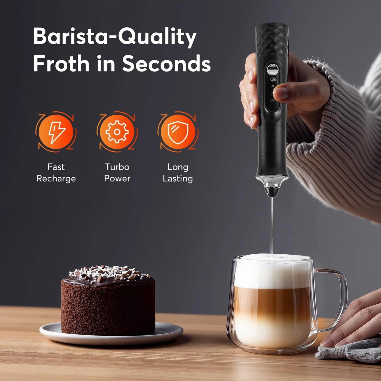 Tuzwa Handheld Milk Frother | USB Rechargeable Electric Milk Frother for Lattes, Cappuccino, Matcha & Coffee Drinks