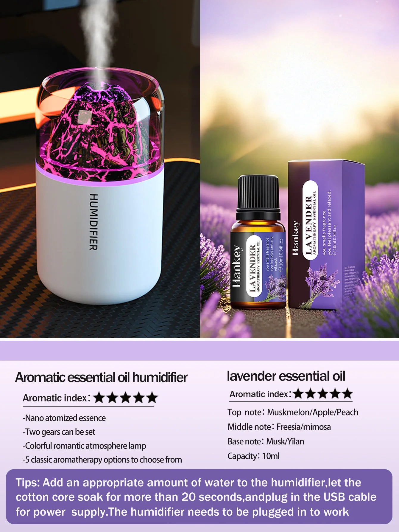 Tuzwa Volcano Aroma Diffuser & Ultrasonic Humidifier with Color Changing Light – USB Compact Essential Oil Diffuser for Home & Travel