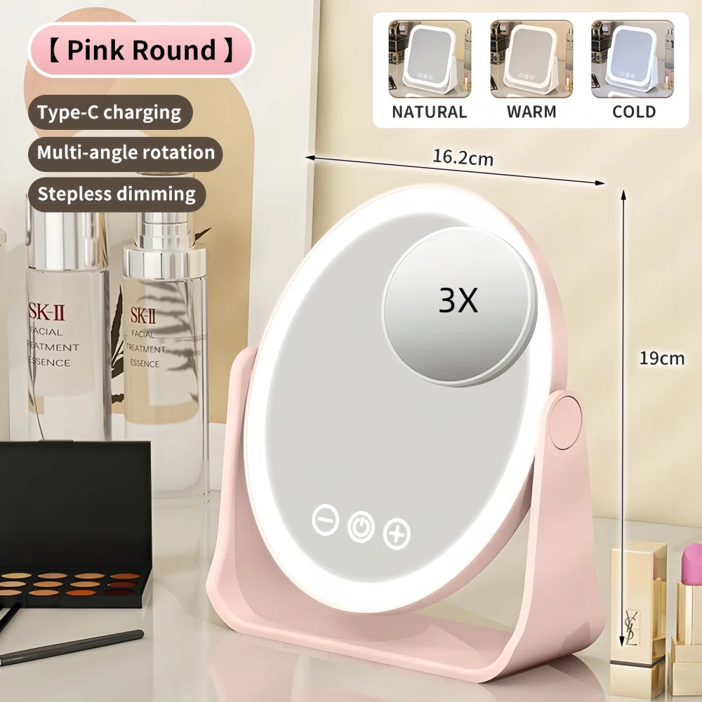 Tuzwa LED Makeup Mirror with Touch Dimming & 3X Magnification – Portable Lighted Vanity Mirror for Makeup & Grooming