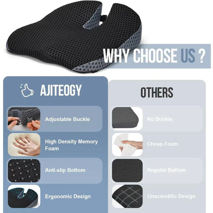 Tuzwa Memory Foam Car Wedge Seat Cushion – Ergonomic Driver Height Booster with Adjustable Straps for Comfortable Vehicle Seating