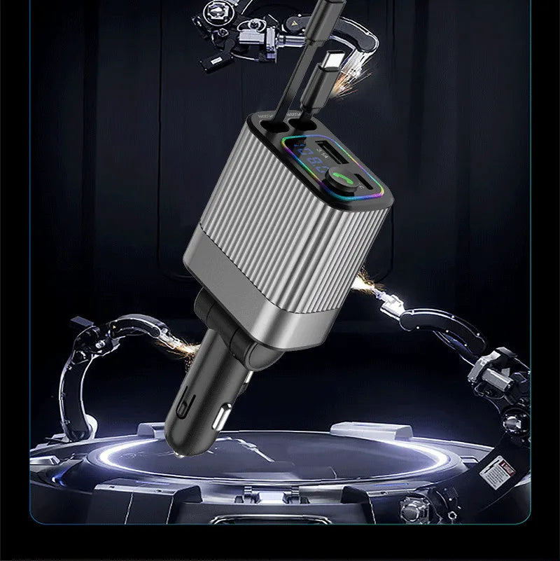 Tuzwa 4-in-1 Bluetooth FM Transmitter & Car Charger – PD USB-C Fast Charging Vehicle Adapter for Music, Calls & Device Charging